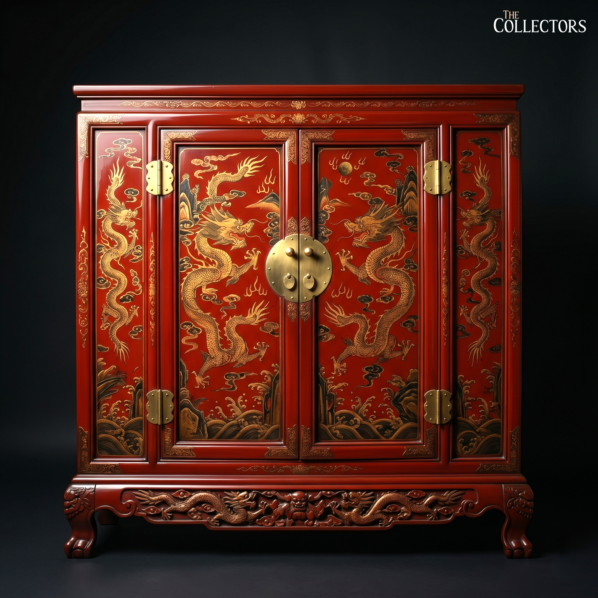 Imperial Vermilion Dragon Cabinet - Ming Lacquer Tradition