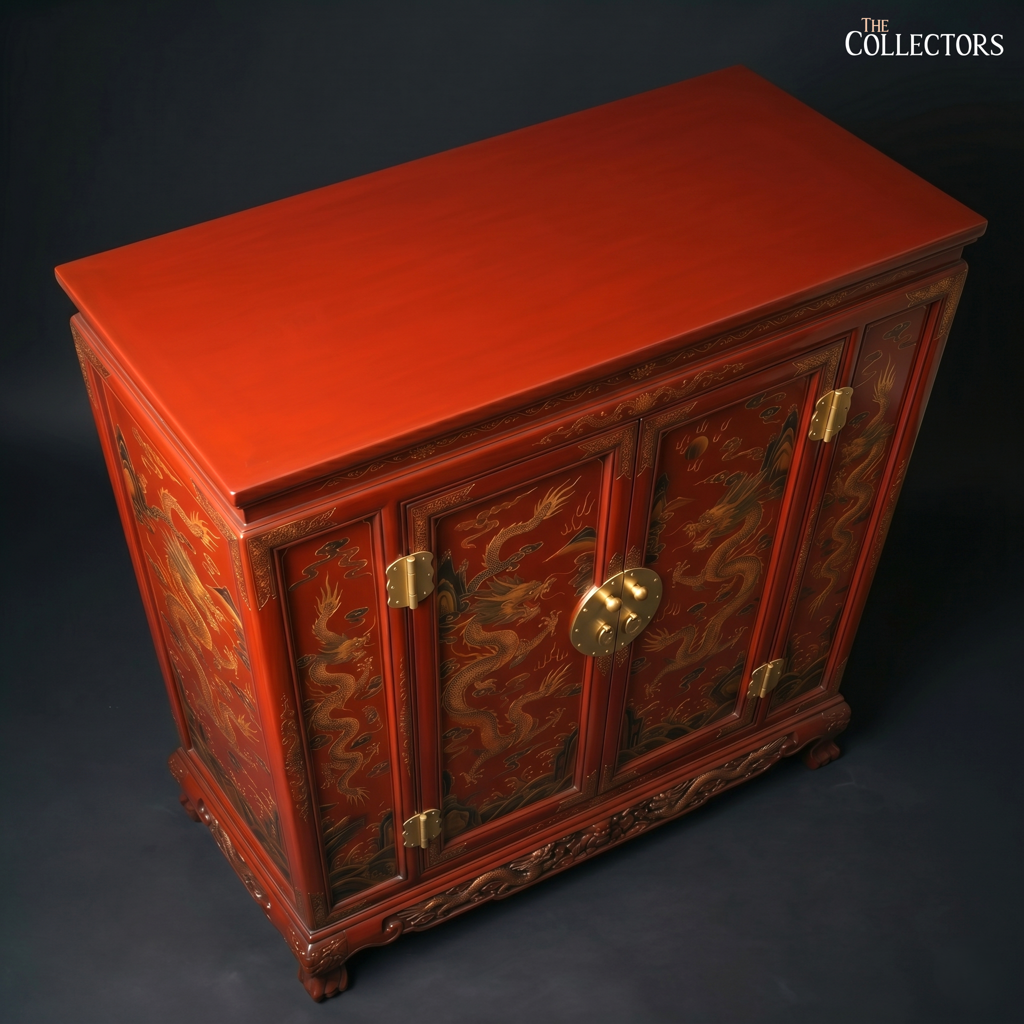 Imperial Vermilion Dragon Cabinet - Ming Lacquer Tradition