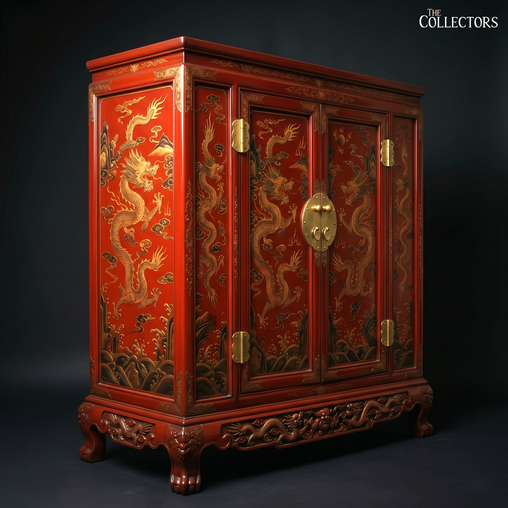 Imperial Vermilion Dragon Cabinet - Ming Lacquer Tradition