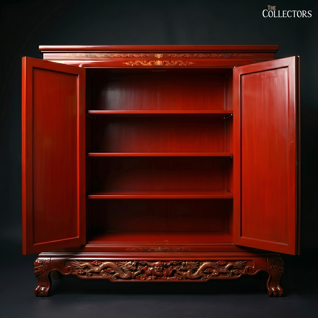 Imperial Vermilion Dragon Cabinet - Ming Lacquer Tradition