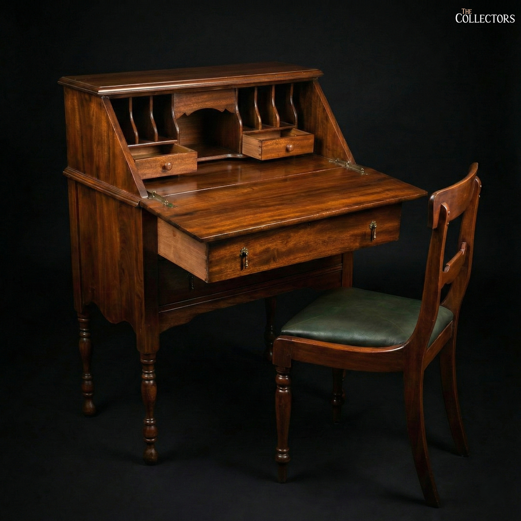 The Regency Scribe’s Drop-Front Bureau  & Sabre-Back Chair Ensemble