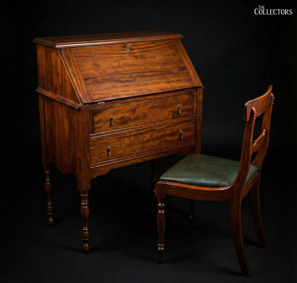 The Regency Scribe’s Drop-Front Bureau  & Sabre-Back Chair Ensemble