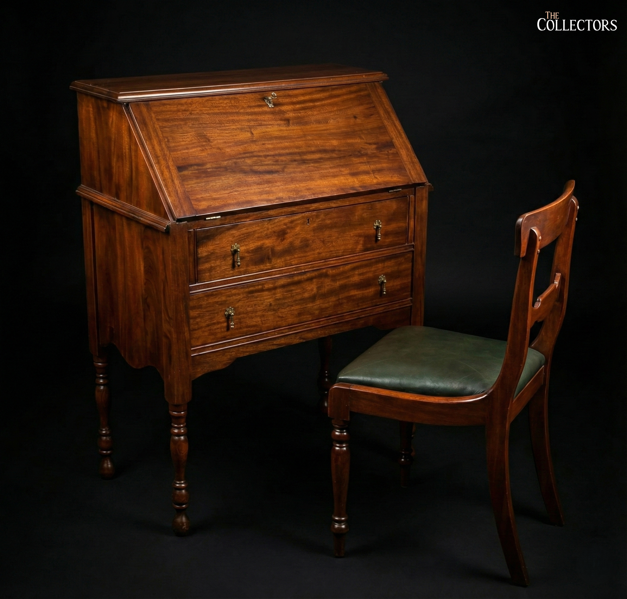 The Regency Scribe’s Drop-Front Bureau  & Sabre-Back Chair Ensemble