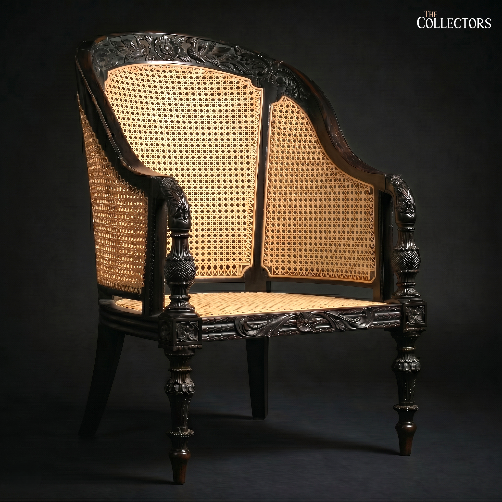 The Ceylonese Colonial Carved Cane Bergère