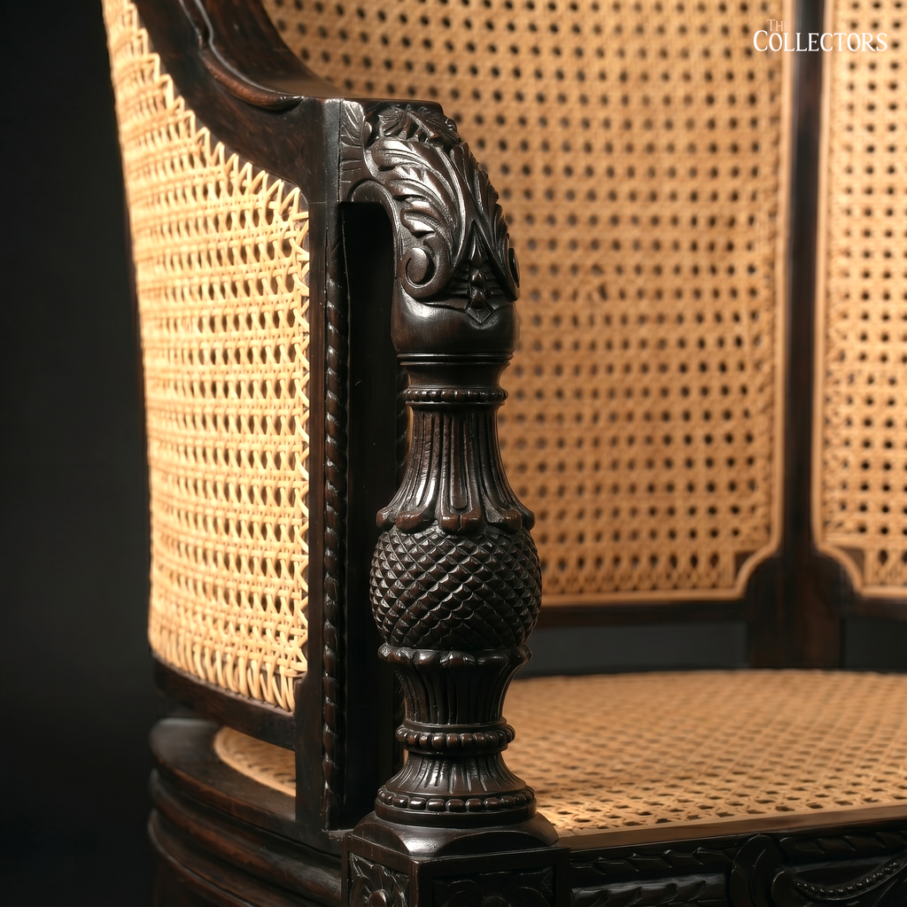 The Ceylonese Colonial Carved Cane Bergère