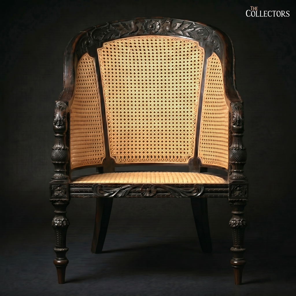 The Ceylonese Colonial Carved Cane Bergère