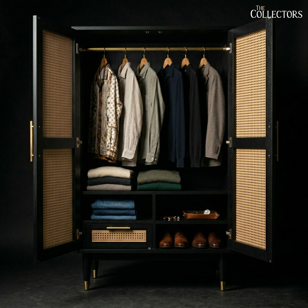 The Lucerne Mid-Century Cane Armoire