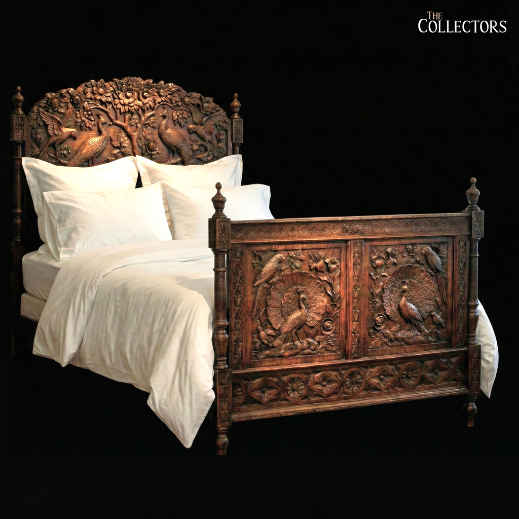The Maharaja’s Aviary - Hand Carved Royal Peacock Bed