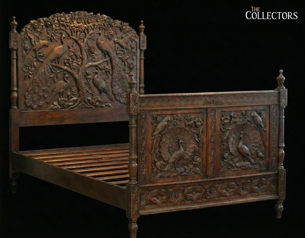 The Maharaja’s Aviary - Hand Carved Royal Peacock Bed